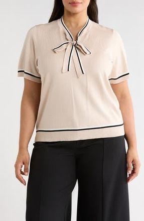 Adrianna Papell Double Tip Tie Neck Sweater in Champagne Blush/Ivory at Nordstrom Rack, Size 1X