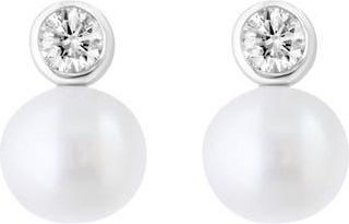 Effy Lab-Grown Diamond & Freshwater Pearl Drop Earrings in White at Nordstrom Rack