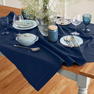 Solino Home Cotton Linen Hemstitch Table Throw, 52 x 52, 52 x 52 in Navy at Nordstrom, Size Small