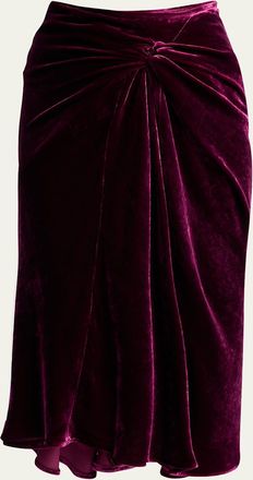 Dries Van Noten Smila Draped Velvet Midi Skirt