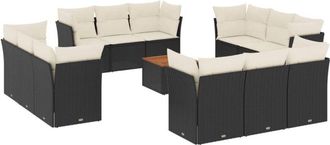 vidaXL Set De Sof&aacute;s De Jard&iacute;n Y Cojines 13 Pzas Rat&aacute;n Sint&eacute;tico Negro Vidaxl