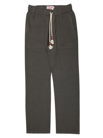 MC2 Saint Barth Relaxed Fit Green Linen Trousers With Adjustable Drawstring Waist