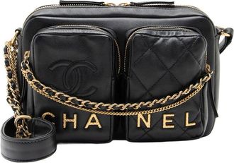 Chanel Black Calfskin Double Pocket Small Camera Bag (Authentic Pre-Loved)