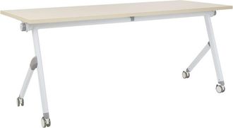 Beliani Beliani - Rectangular Modern Folding Desk with Casters Portable Mobile Table 180 x 60 cm Metal Frame Light Wood and White Bendi