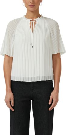 s.Oliver Black Label Plisseebluse S.OLIVER BLACK LABEL, Damen, Gr. 34, ecru, Obermaterial: 100% Polyester, unifarben, h&uuml;ftlang, Rundhals, Blusen Plisseebluse, leicht ausge