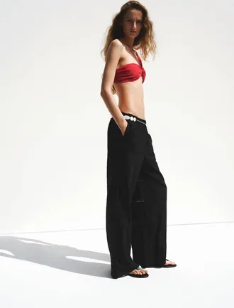 Mango Pantaloni cotone ricami traforati nero - Donna - XS - MANGO