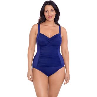 Trimshaper Averi Sweetheart Neckline One-Piece Control Swimsuit in Ink at Nordstrom, Size 12