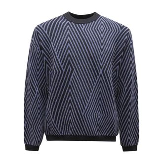 Armani Maglione Wool Blend Jumper E - male - Armani - Round-neck Knitwear - Blue - S - Knitwear