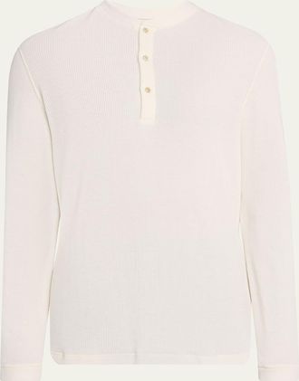 Brunello Cucinelli Mens Cashmere and Cotton Waffle-Knit Long-Sleeve Henley T-Shirt