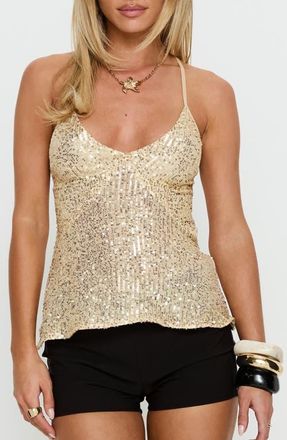 Princess Polly Opaline Sequin Strappy Camisole in Gold at Nordstrom, Size 12