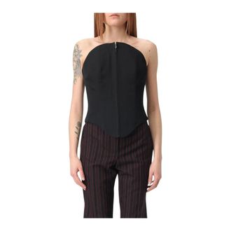 Alexander McQueen Tops, Dames, Zwart, L, Zwarte Strapless Corset Top Rits