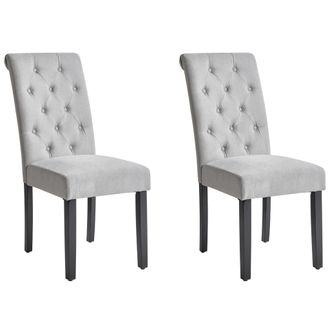 Beliani Conjunto De 2 Sillas De Comedor Tapizadas En Tela Gris Glam Dise&ntilde;o Moderno Patas De Madera Negras Velva