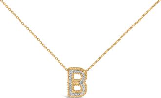 House of Brilliance Yellow Gold Vermeil.925 Sterling Silver Diamond Accent A-Z Initial Bubble Pendant Necklace