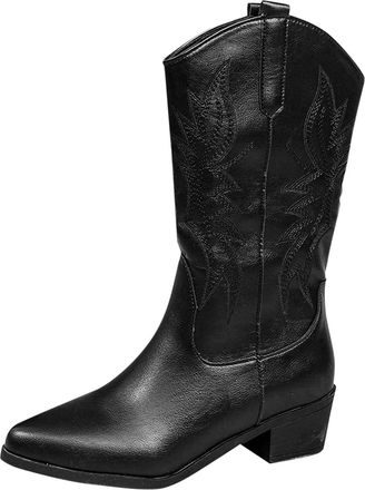 Generic Leather Boot High Boots Pointed Western Cowboy Boots Ladies (Black, 5.5)