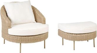 Beliani Beliani - pe Rattan Garden Armchair with Footstool Wicker Natural Colour Arcille