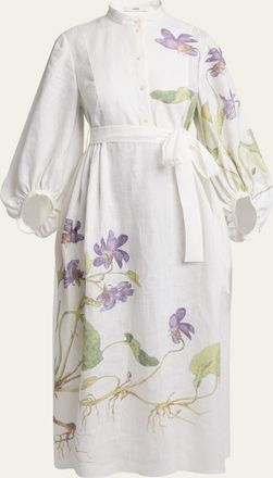 Erdem Floral Self-Tie Linen Dress