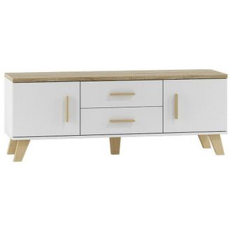 Mirjan24 Mueble Tv Larfloi 103, Blanco + Roble Sonoma, N&uacute;mero De Puertas: 2, N&uacute;mero De Cajones: 2, 140x53x40cm