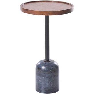 Beliani Side Table Brown and Black Mango Wood Top Metal Marble Base Round Modern Living Room RAINY