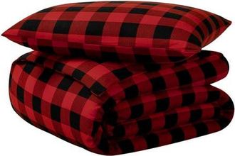Bare Home 100% Cotton Flannel Duvet Cover & Sham Set in Buffalo Plaid - Red/black at Nordstrom, Size Queen