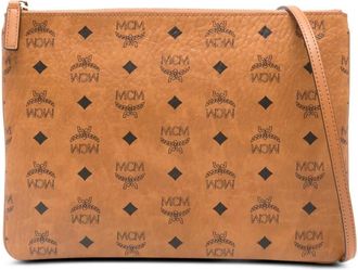 MCM logo-pattern clutch bag - Bruin
