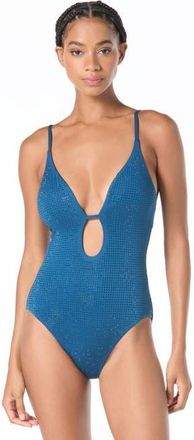 Michael Kors Rhinestone Studded Solids One-Piece Swimsuit in River Blue at Nordstrom, Size 10