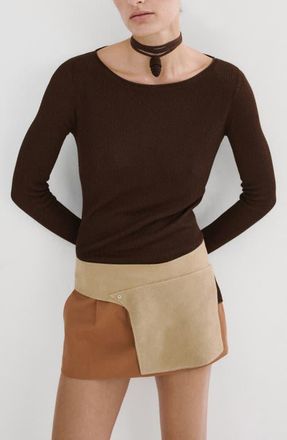 Mango Asymmetric Rib Sweater in Chocolate at Nordstrom, Size X-Large