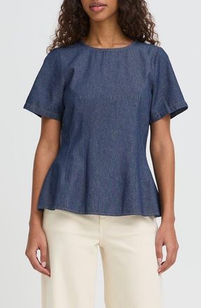 Ichi Ihtulle Denim Peplum Top in Denim Authentic Blue at Nordstrom, Size 12 Us