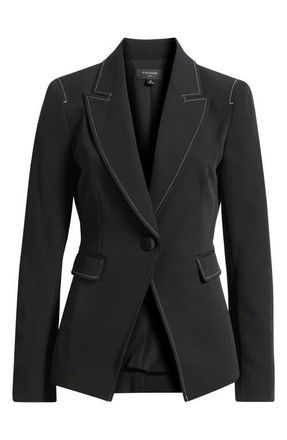 Tahari by ASL Topstitch One-Button Blazer in Black White at Nordstrom, Size 12