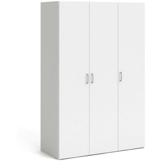 Dmora Armadio guardaroba a tre ante battenti con quattro ripiani interni e barra appendiabiti, colore bianco, Misure 115 x 175 x 49 cm, con imballo