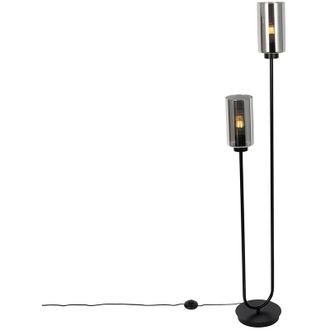 QAZQA Lampada da terra laura - Art d&eacute;co - Vetro,Acciaio - Grigio/Nero - Oblungo Max. 2 x Watt - Qazqa