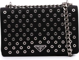 Prada Pre-owned Womens Eyelet Chain Shoulder Bag - Black Nylon - One Size