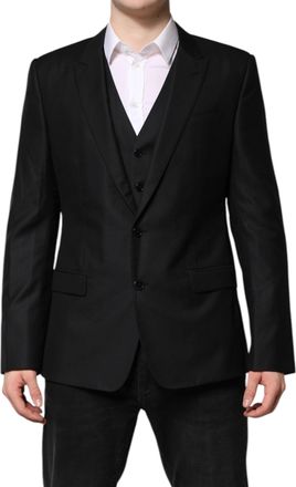Dolce & Gabbana Mens Black Single Breasted Suit 2 Piece Jacket Virgin Wool Silk