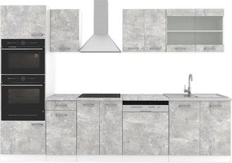 Vicco Cucina componibile R-Line, Calcestruzzo, 300 cm con armadio alto, senza piano di lavoro