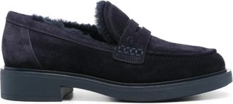 Gianvito Rossi Marineblauwe Su&egrave;de Pennyloafers - Dames - Loafers - Blauw - 37 EU - Su&egrave;de - Schoenen