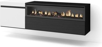 Skraut Home Mueble tv efecto madera blanco y negro 150x35x45 chimenea efecto fuego