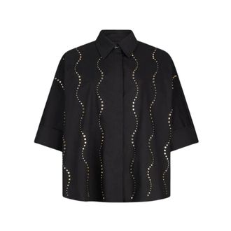 Liu Jo Poplin overhemd met juweelversiering - Dames - Blouses & Shirts - Zwart - Maat: M Katoen