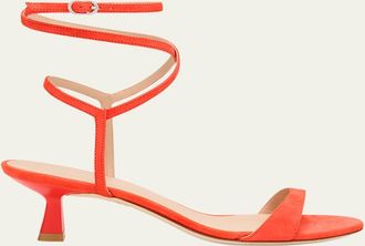 Stuart Weitzman Nudist Suede Ankle-Strap Kitten Sandals