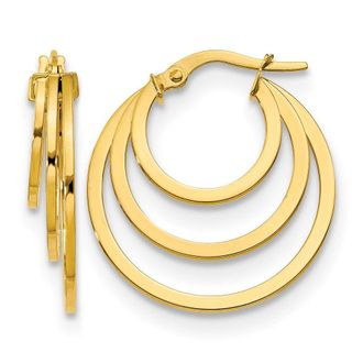 Diamond2Deal 14K Yellow Gold Fancy 3 Round Hoop Earrings