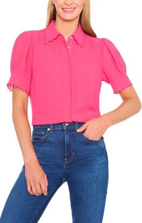 CeCe by Cynthia Steffe Scallop Trim Button-Up Shirt in Magenta at Nordstrom, Size X-Small