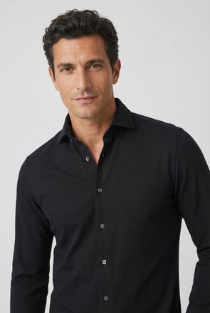 Marc O'Polo Langarmhemd MARC OPOLO, Herren, Gr. XXL, N-Gr, schwarz navy 898, Piqu&eacute;, Obermaterial: 100% Baumwolle, 2-Knopf-Manschette, Hemden Langarmhemd, Shaped F