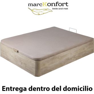 Marckonfort Marckonfort - Canape Abatible 160x200 De Gran Capacidad Con Esquinas Redondeadas En Madera. Base Tapizada 3d Transpirable Color Roble
