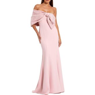 Mac Duggal Womens Beaded Off-the-Shoulder Satin Trumpet Gown in Blush at Nordstrom, Size 14