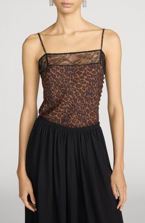Frame Denim The Lace Inset Silk Camisole in Dark Leopard Multi at Nordstrom, Size X-Small