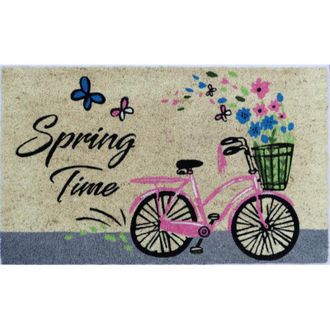 Imports Decor Spring Time Bicycle Coir Door Mat, Floral Bike Coconut Fiber Doormat with Non-Slip PVC Backing, Decorative Indoor Outdoor Entryway Rug