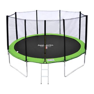 Happy Garden Cama El&aacute;stica De 370cm Reversible Verde/azul, Pack Trampol&iacute;n Perth + Red De Seguridad + Escalera + Lona + Kit De Anclaje