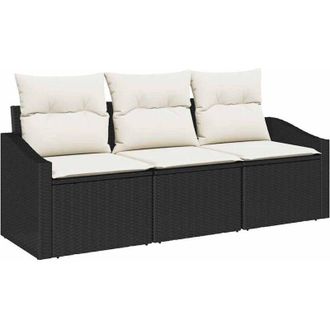 vidaXL Conjunto De Sof&aacute; De Jard&iacute;n 3 Pcs Negro Polirat&aacute;n Vidaxl