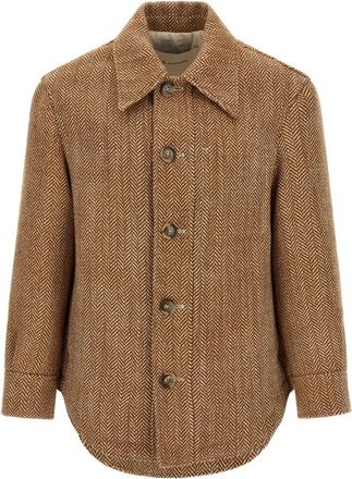 Ami Chevron Wol Overshirt - Dames - Overhemden - Bruin - S - Wol - Overhemden
