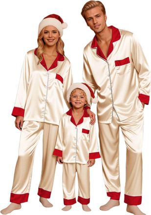 Generic Family Christmas Pajamas Matching Sets Silk Satin Xmas Sleepwear Cute Funny Holiday Pjs Sets Matching Christmas Pjs for Family Xmas Pajamas for Couple
