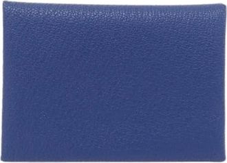 Herm&egrave;s Pre-owned Wallets, female, Blue, Size: ONE SIZE Pre-owned Calvi Duo Ch&egrave;vre Coin Case