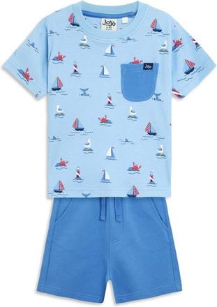 JoJo Maman Bébé Boat Print Cotton T-Shirt & Shorts Set in Blue at Nordstrom, Size 18-24M